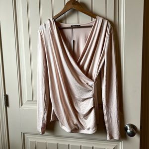 2/$12 NWT PattyBoutik Deep V Neck Faux Wrap Top in Beige - Size Large